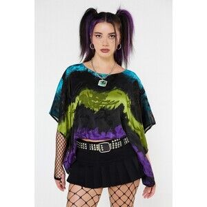 Vintage Y2K Top Silk Blouse Burnt Cutout Kimono Punk Darkness Semi Sheer One Sz